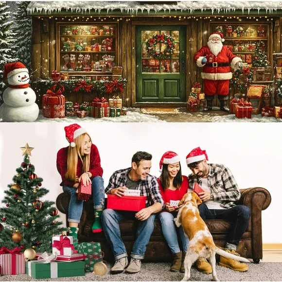 Christmas Santa Garage Door Cover Decorations, 6x13 ft Vintage Christmas Santa's - Picture 2 of 10